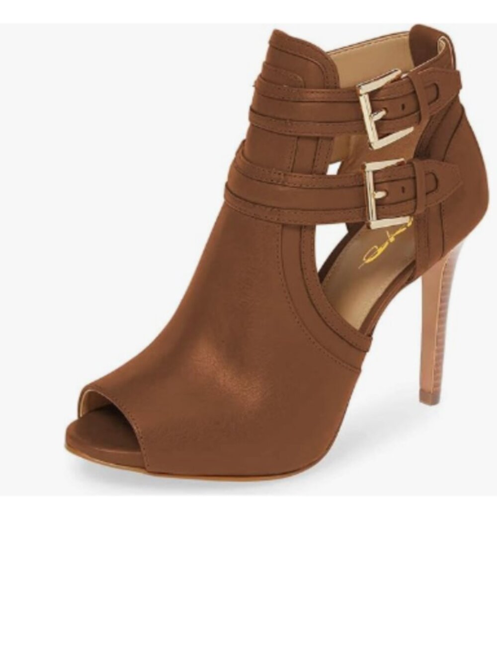 XYD Brown  Peep Toe Sandal Ankle Booties Dual Buckled Straps Stiletto Heels Pump